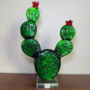 VTG GCA Art Glass Murano Style Cactus Prickly Pear 12.5" Hand Blown Sculpture